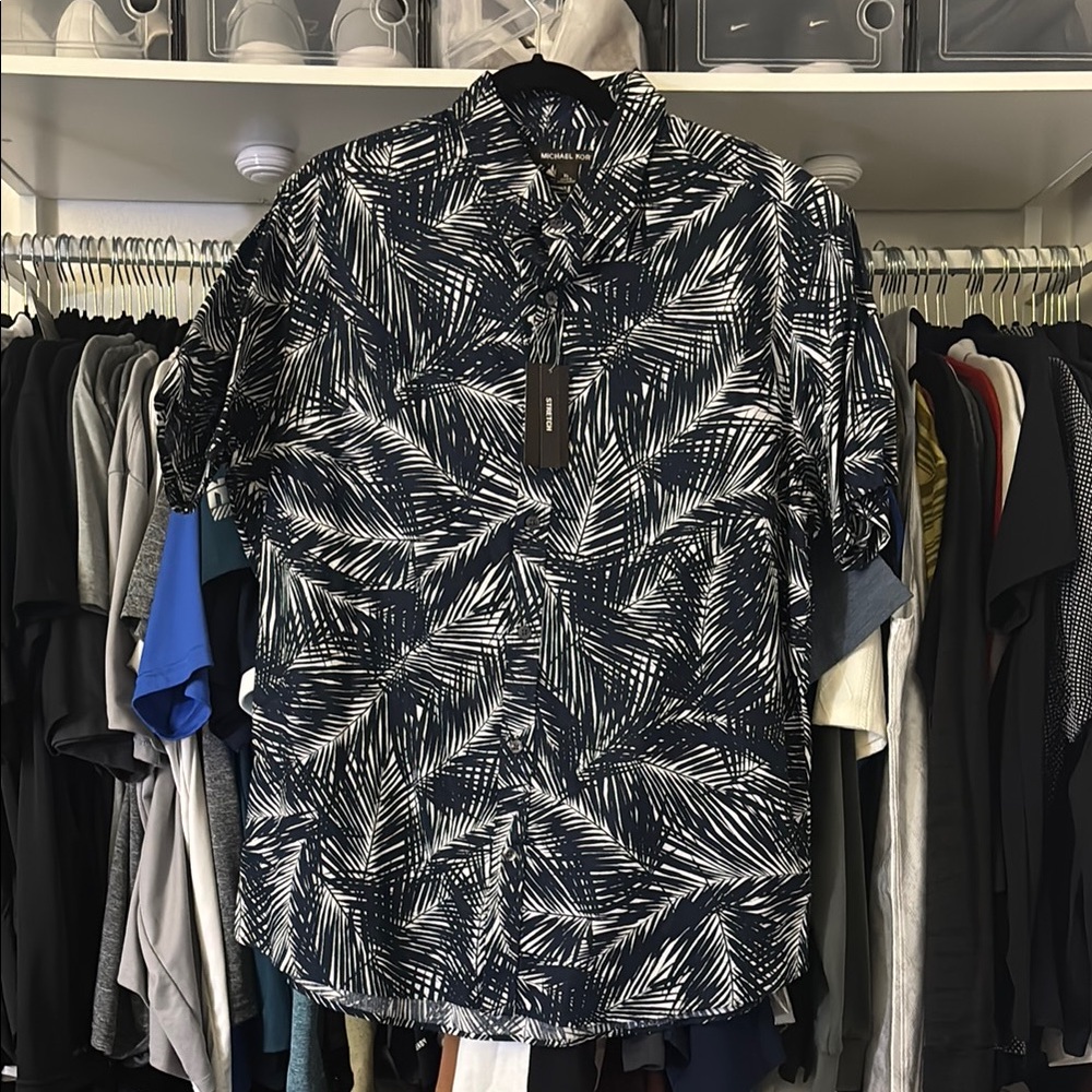 Michael Kors Blue and White Tropical Casual Shirt
